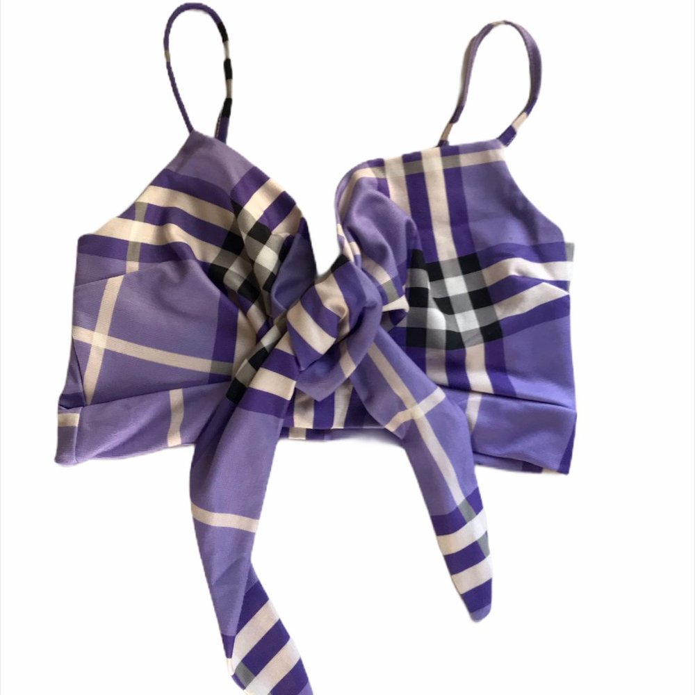 Purple Plaid tie front crop top shirt size 8
